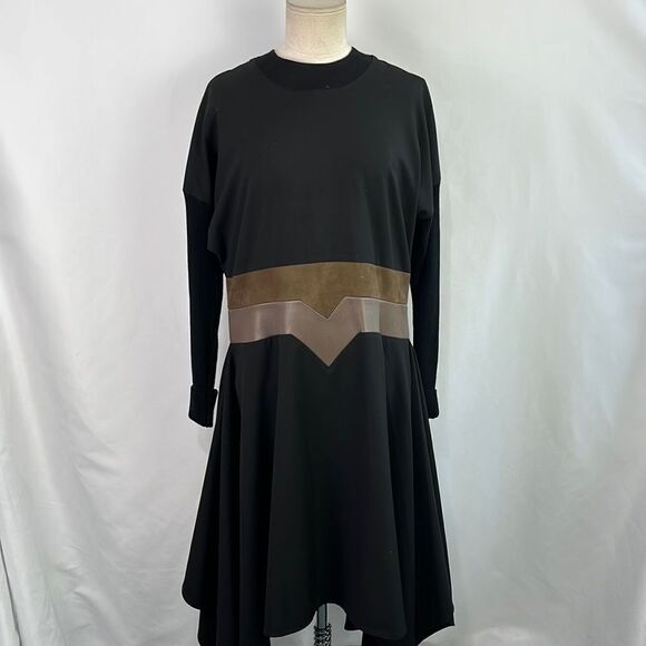 Luis Buchinho Black with Tan Faux Leather Waist Dress